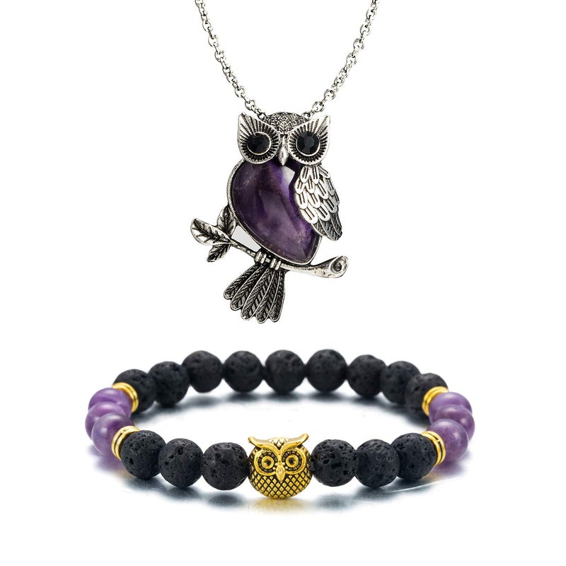 Softones Owl Healing Crystals Necklace & Bracelet Set - Reiki Spiritual Energy Gemstone Gifts for Women with Gift Box - Image 2